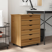 Ladekast verrijdbaar massief grenenhout honingbruin 53x39x65.5 cm