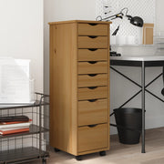 Ladekast massief grenenhout 34x39x103 cm honingbruin verrijdbaar