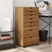 Ladekast massief grenenhout 53x39x103 cm honingbruin verrijdbaar