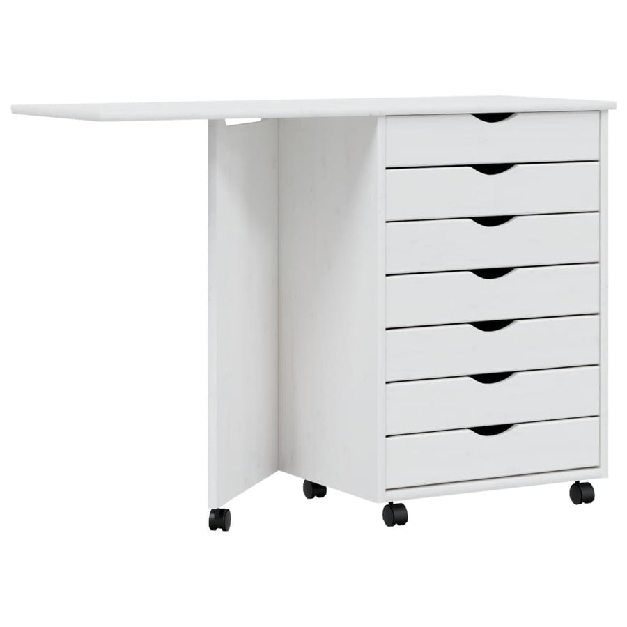 Ladekast Met Bureau Moss Verrijdbaar Massief Grenenhout Wit