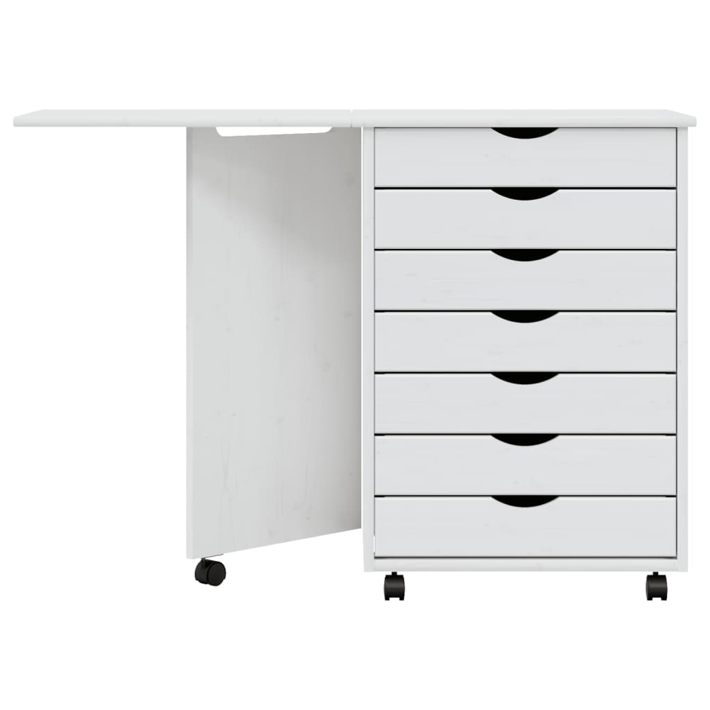 Ladekast Met Bureau Moss Verrijdbaar Massief Grenenhout Wit