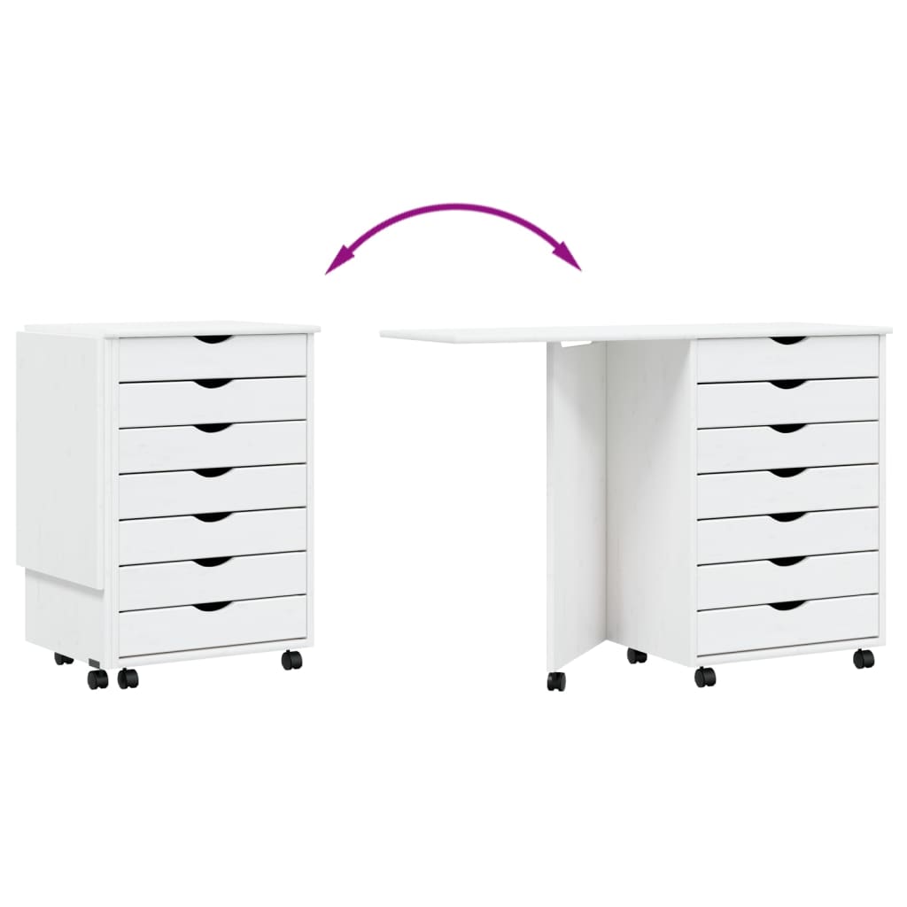 Ladekast Met Bureau Moss Verrijdbaar Massief Grenenhout Wit