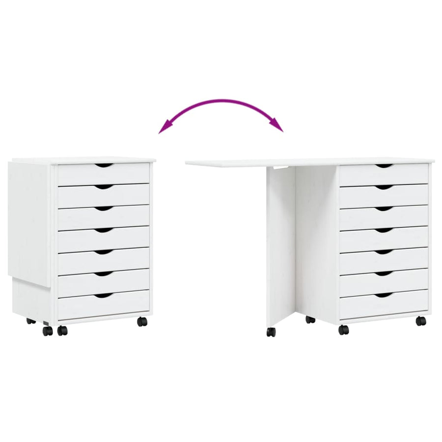 Ladekast Met Bureau Moss Verrijdbaar Massief Grenenhout Wit