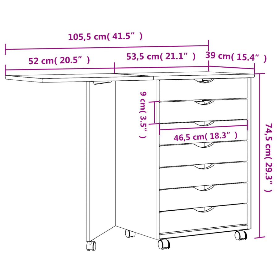 Ladekast Met Bureau Moss Verrijdbaar Massief Grenenhout Wit