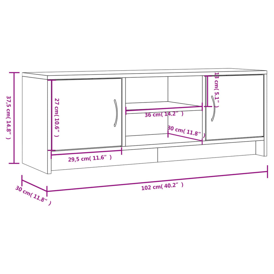 Tv-Meubel 02X30X37,5 Cm Bewerkt Hout Eikenkleurig Grijs sonoma
