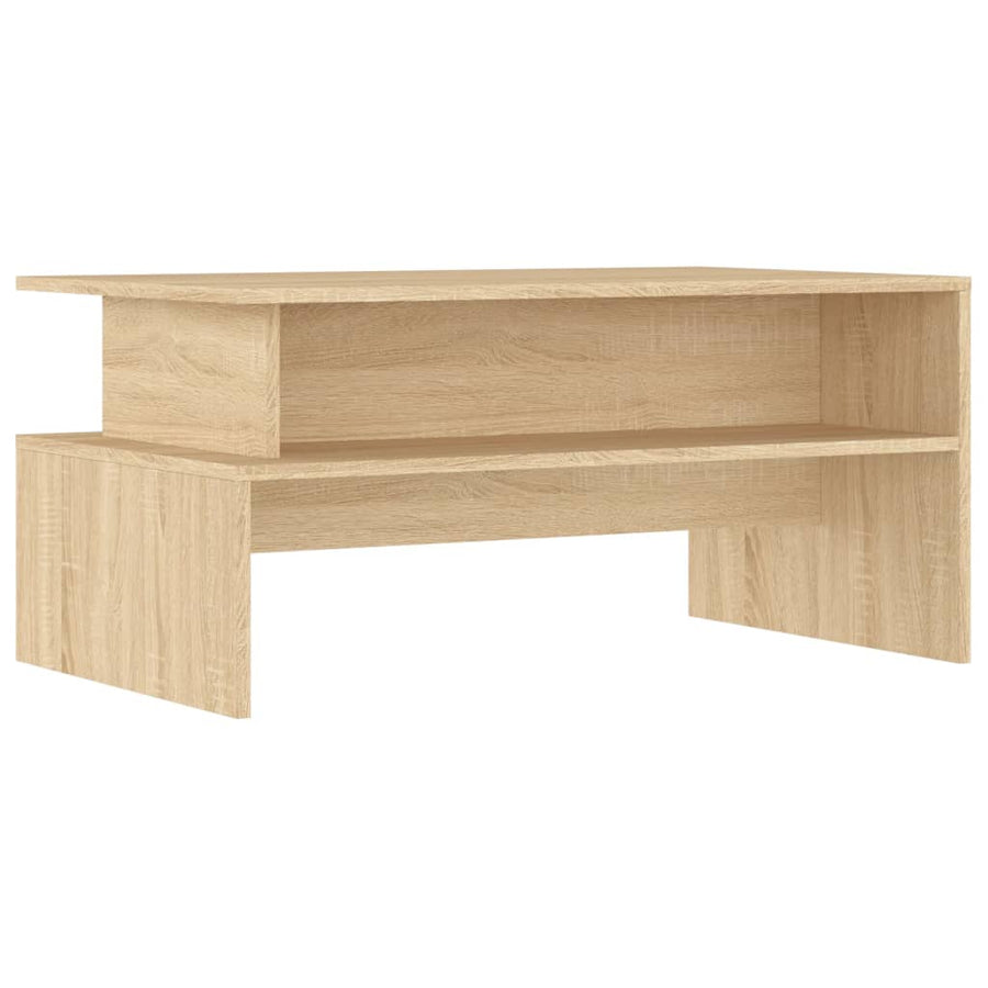 Salontafel 90X55X42,5 Cm Bewerkt Hout Sonoma Eikenkleurig Hoogglans wit