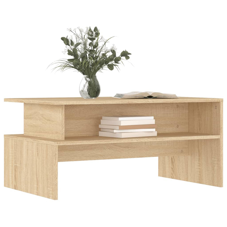 Salontafel 90X55X42,5 Cm Bewerkt Hout Sonoma Eikenkleurig Hoogglans wit