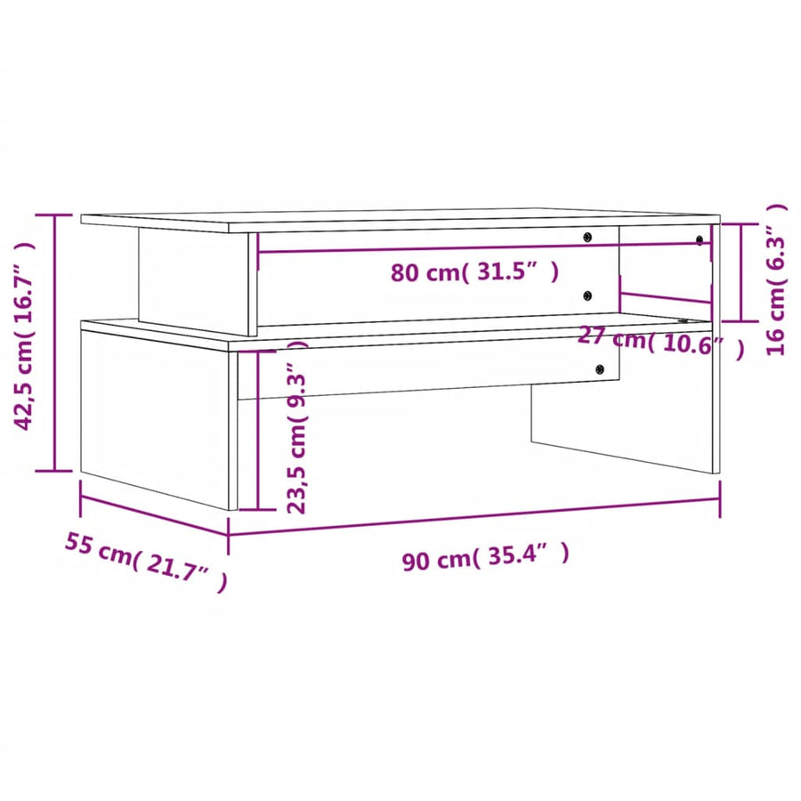 Salontafel 90X55X42,5 Cm Bewerkt Hout Sonoma Eikenkleurig Hoogglans wit
