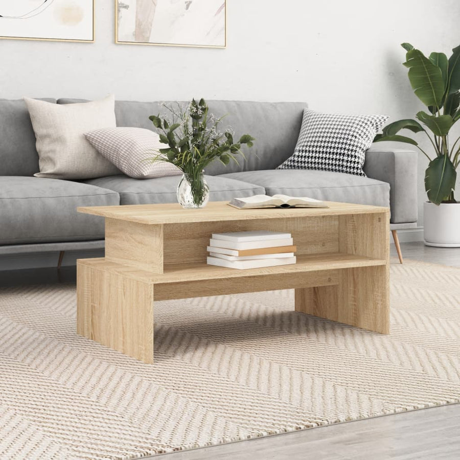 Salontafel 90X55X42,5 Cm Bewerkt Hout Sonoma Eikenkleurig Hoogglans wit