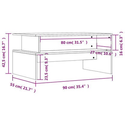 Salontafel 90X55X42,5 Cm Bewerkt Hout Eikenkleur Grijs sonoma