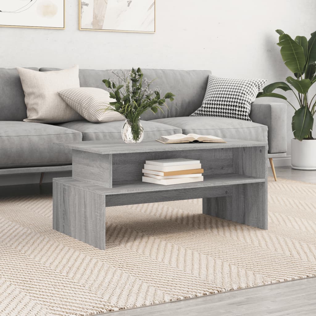 Salontafel 90X55X42,5 Cm Bewerkt Hout Eikenkleur Grijs sonoma