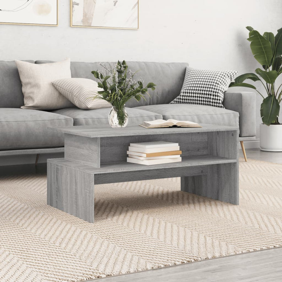 Salontafel 90X55X42,5 Cm Bewerkt Hout Eikenkleur Grijs sonoma