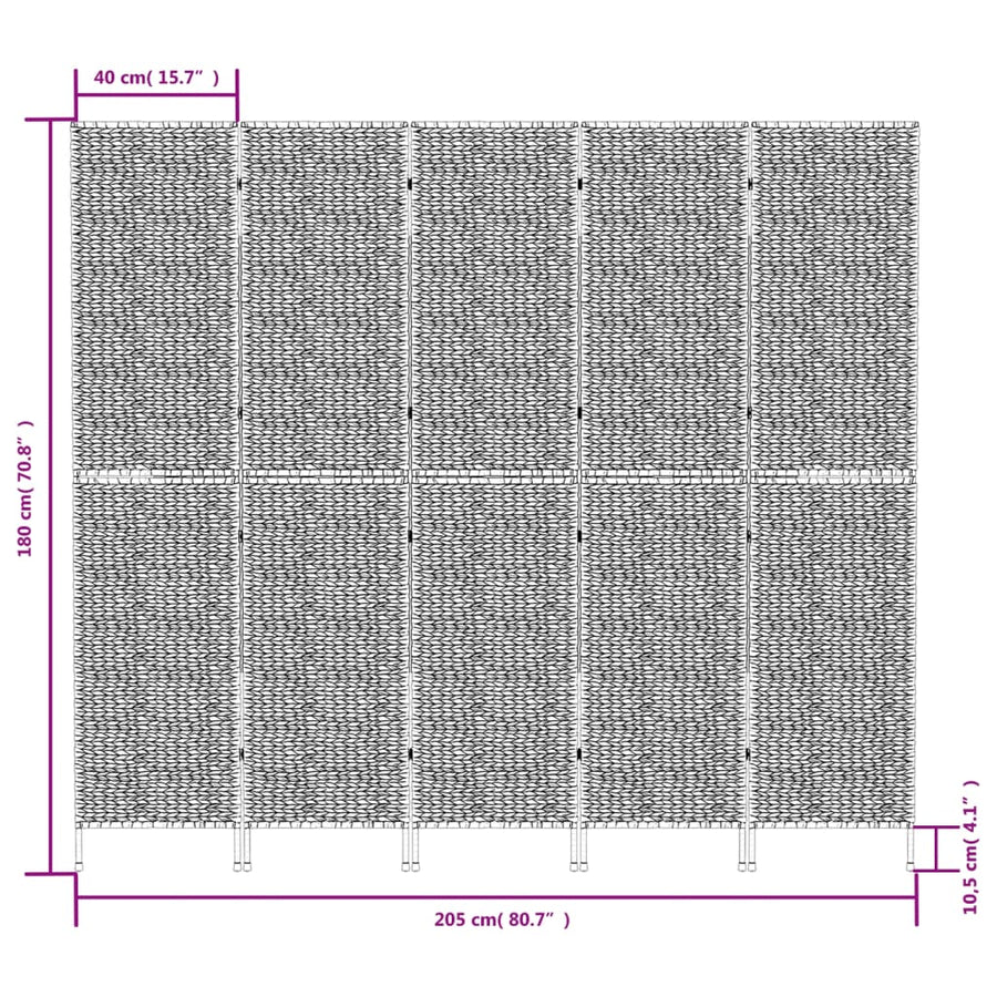 Kamerscherm Met 5 Panelen 205X180 Cm Waterhyacint Bruin