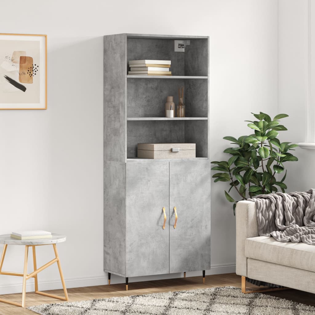 Hoge Kast 69,5X34X180 Cm Bewerkt Hout Betongrijs