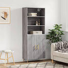 Hoge kast 69,5x34x180 cm bewerkt hout grijs
