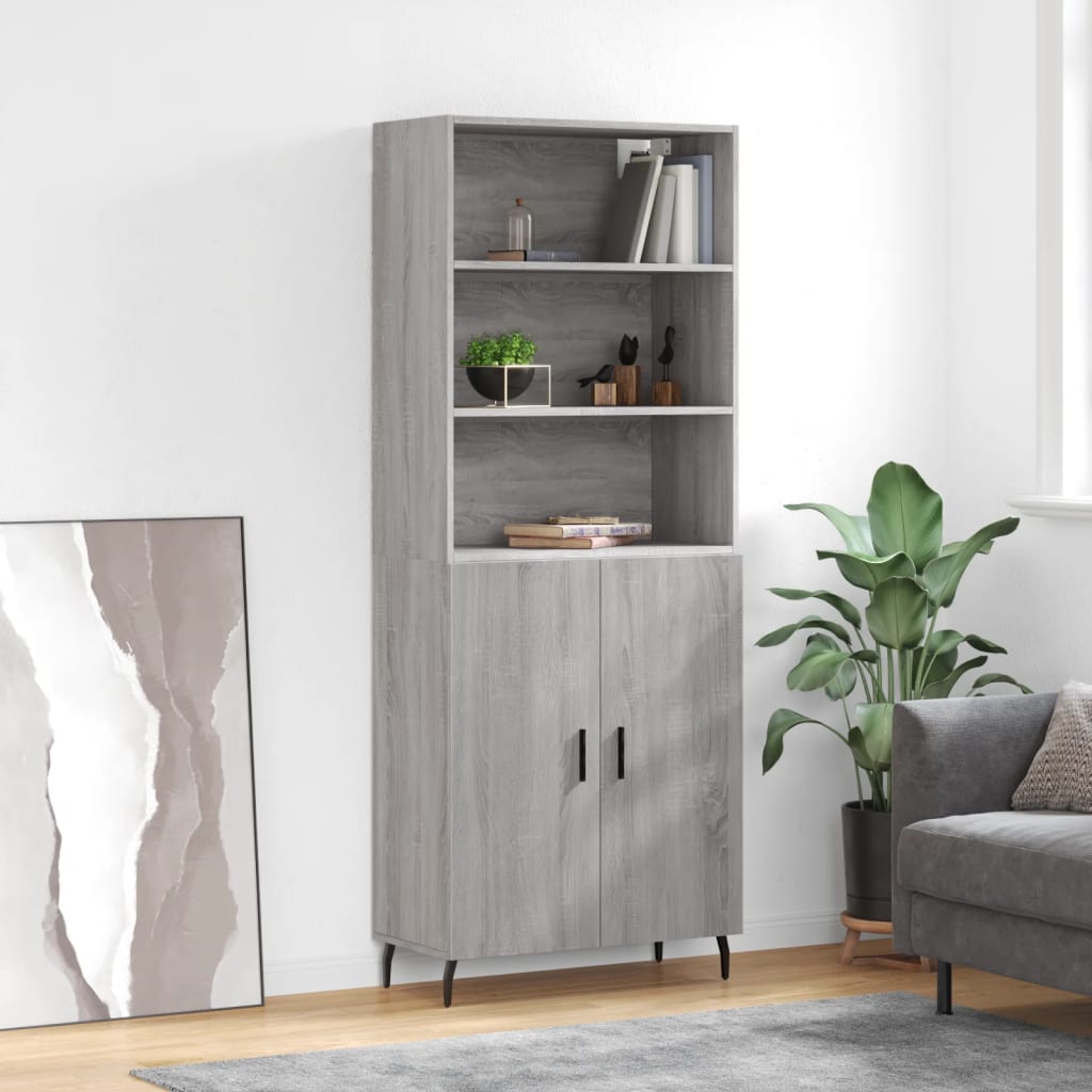 Hoge kast 69,5x34x180 cm bewerkt hout grijs sonoma eikenkleurig