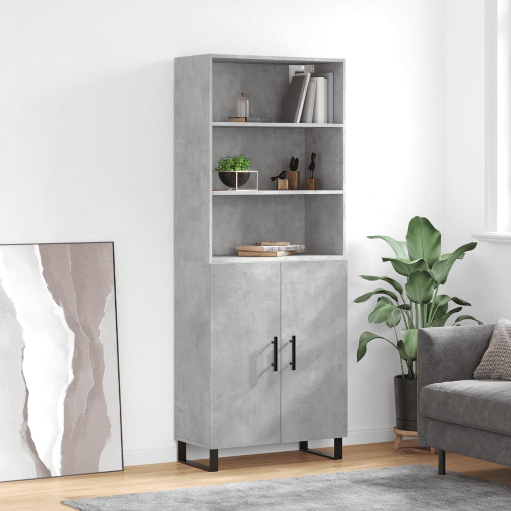 Hoge Kast 69,5X34X180 Cm Bewerkt Hout Betongrijs