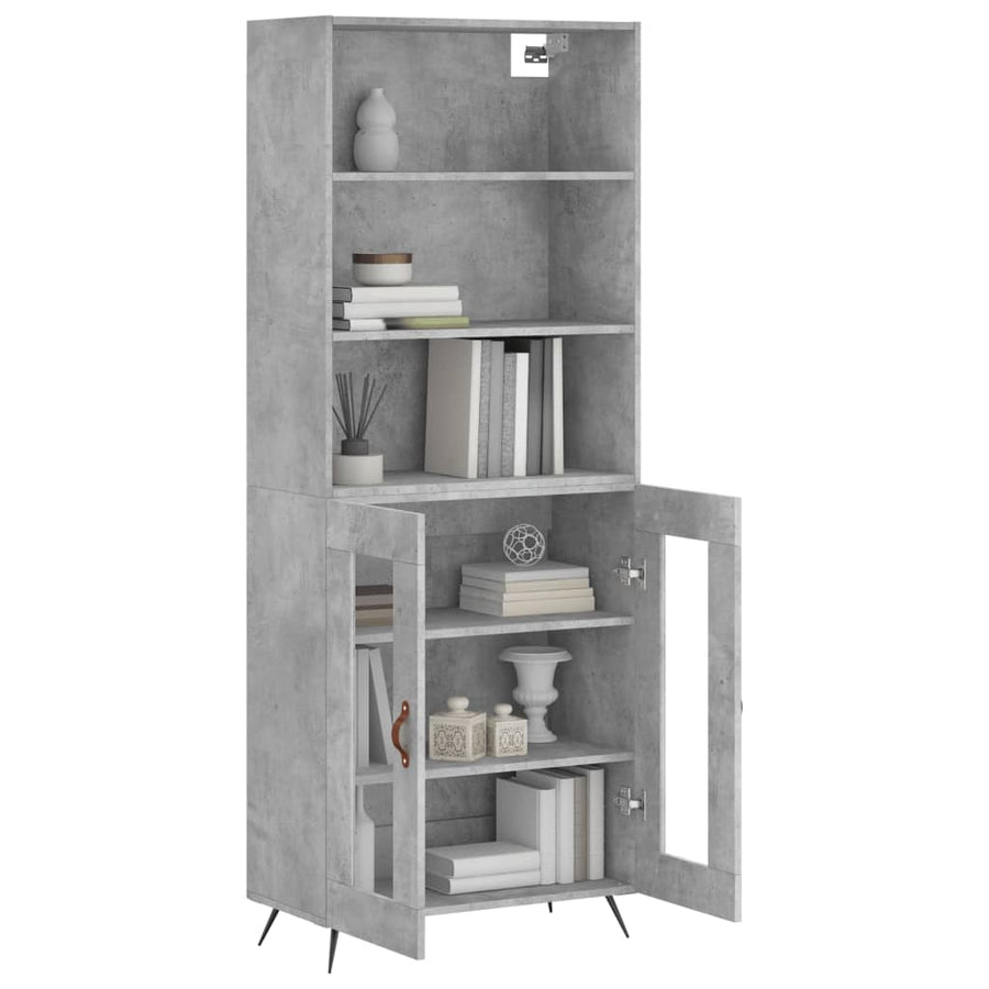 Hoge Kast 69,5X34X180 Cm Bewerkt Hout Betongrijs