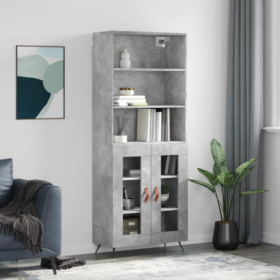 Hoge Kast 69,5X34X180 Cm Bewerkt Hout Betongrijs