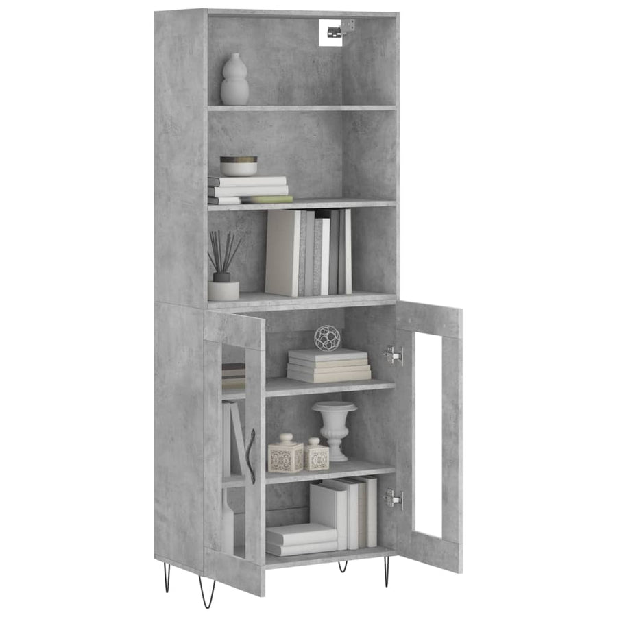 Hoge kast 69,5x34x180 cm bewerkt hout betongrijs