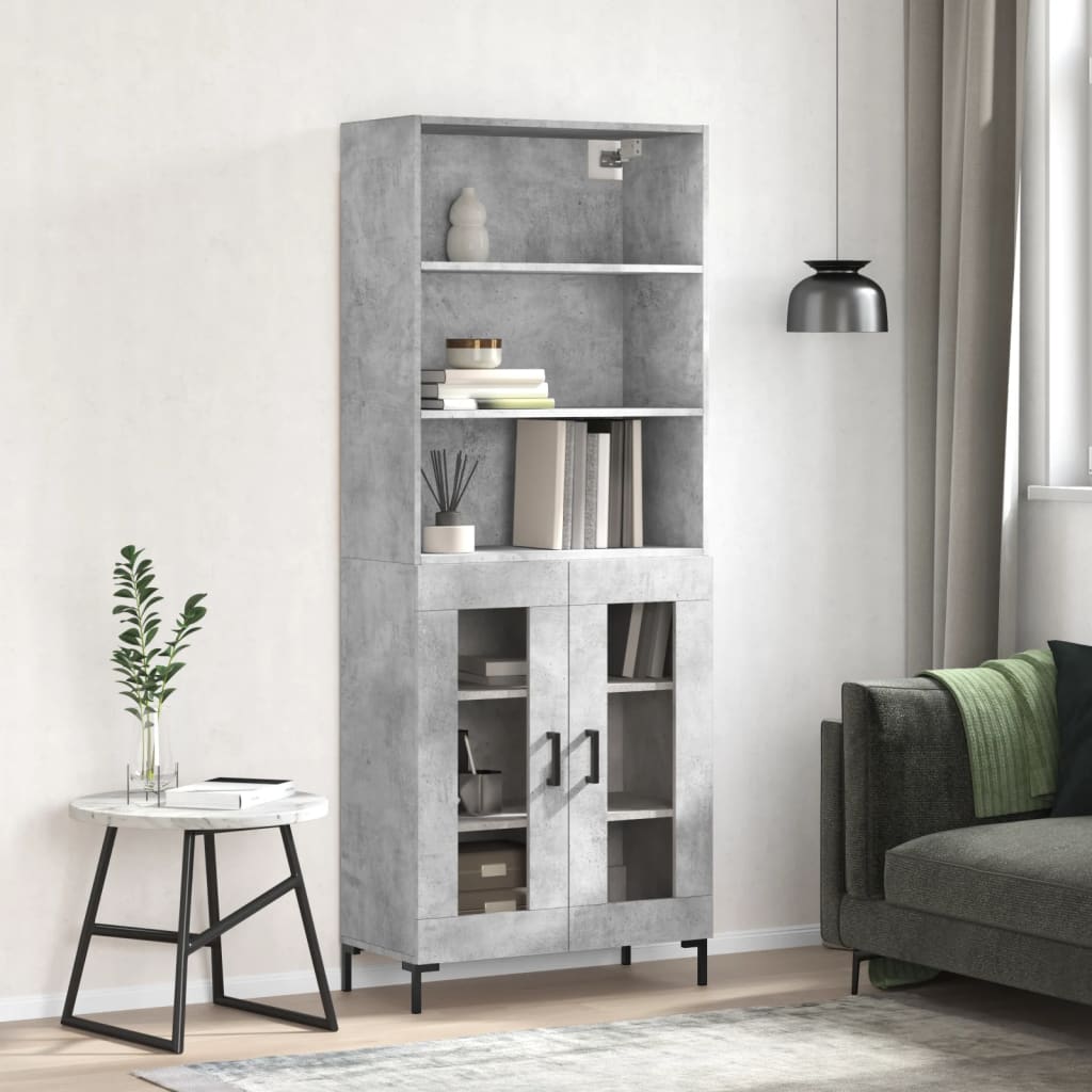 Hoge Kast 69,5X34X180 Cm Bewerkt Hout Betongrijs