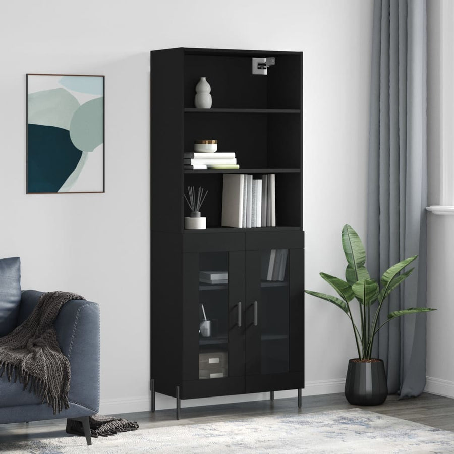 Hoge Kast 69,5X34X180 Cm Bewerkt Hout Zwart