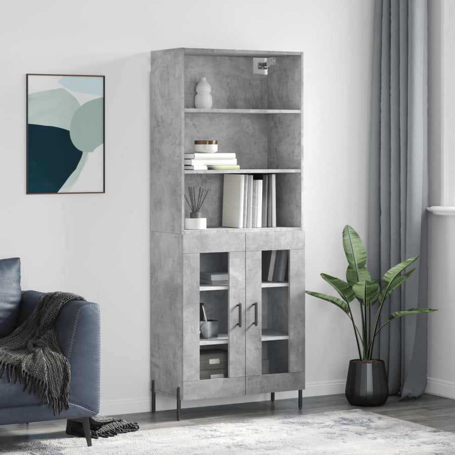 Hoge Kast 69,5X34X180 Cm Bewerkt Hout Betongrijs