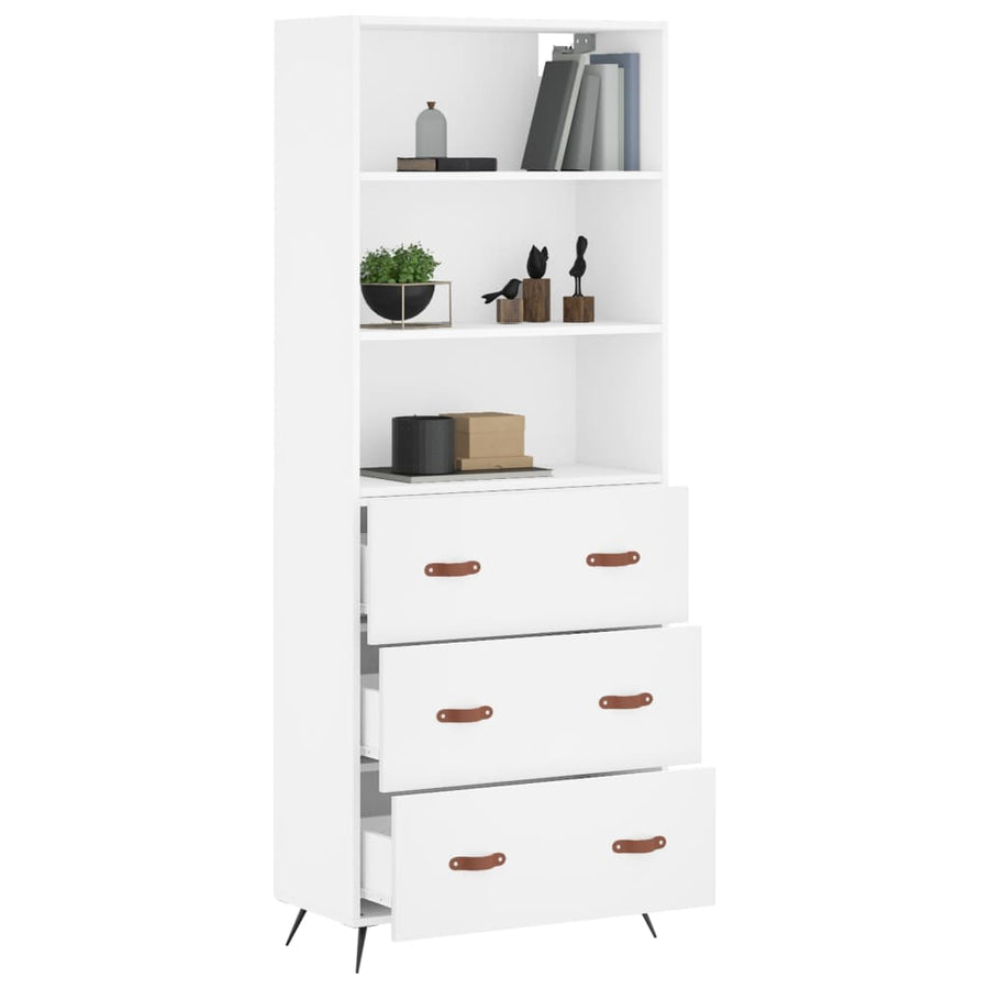 Hoge kast 69,5x34x180 cm bewerkt hout wit