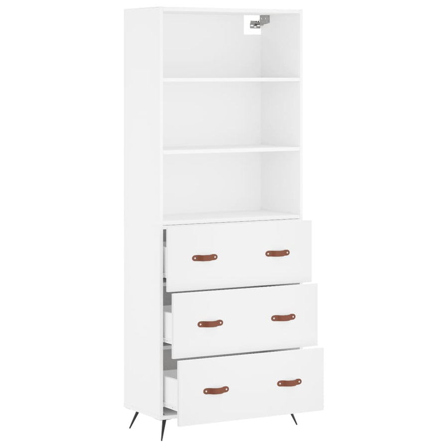 Hoge kast 69,5x34x180 cm bewerkt hout wit