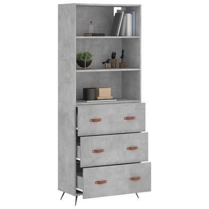 Hoge kast 69,5x34x180 cm bewerkt hout betongrijs