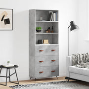 Tall cabinet 69.5x34x180 cm treated wood concrete grey