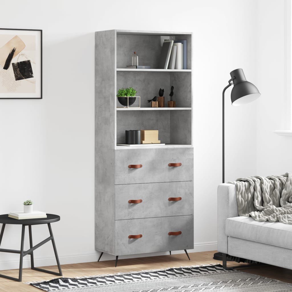 Hoge kast 69,5x34x180 cm bewerkt hout betongrijs