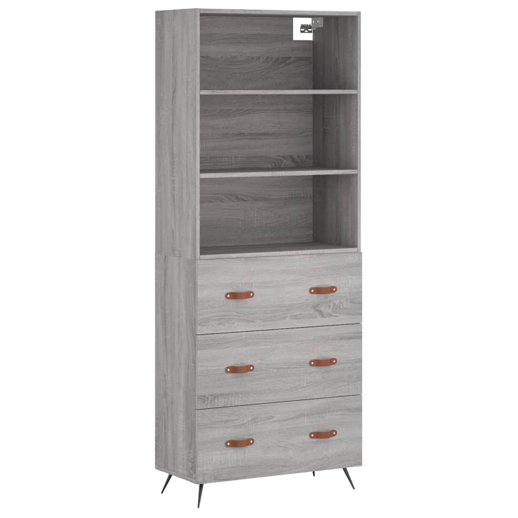 Hoge kast 69,5x34x180 cm bewerkt hout grijs sonoma eikenkleurig