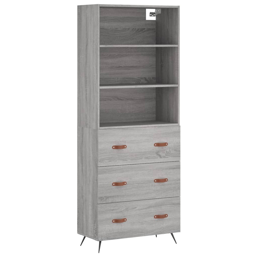 Hoge kast 69,5x34x180 cm bewerkt hout grijs sonoma eikenkleurig