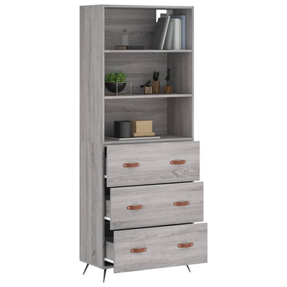Hoge kast 69,5x34x180 cm bewerkt hout grijs sonoma eikenkleurig