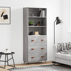 Hoge kast 69,5x34x180 cm bewerkt hout grijs