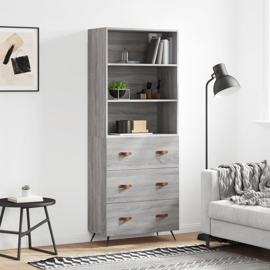 Hoge kast 69,5x34x180 cm bewerkt hout grijs sonoma eikenkleurig
