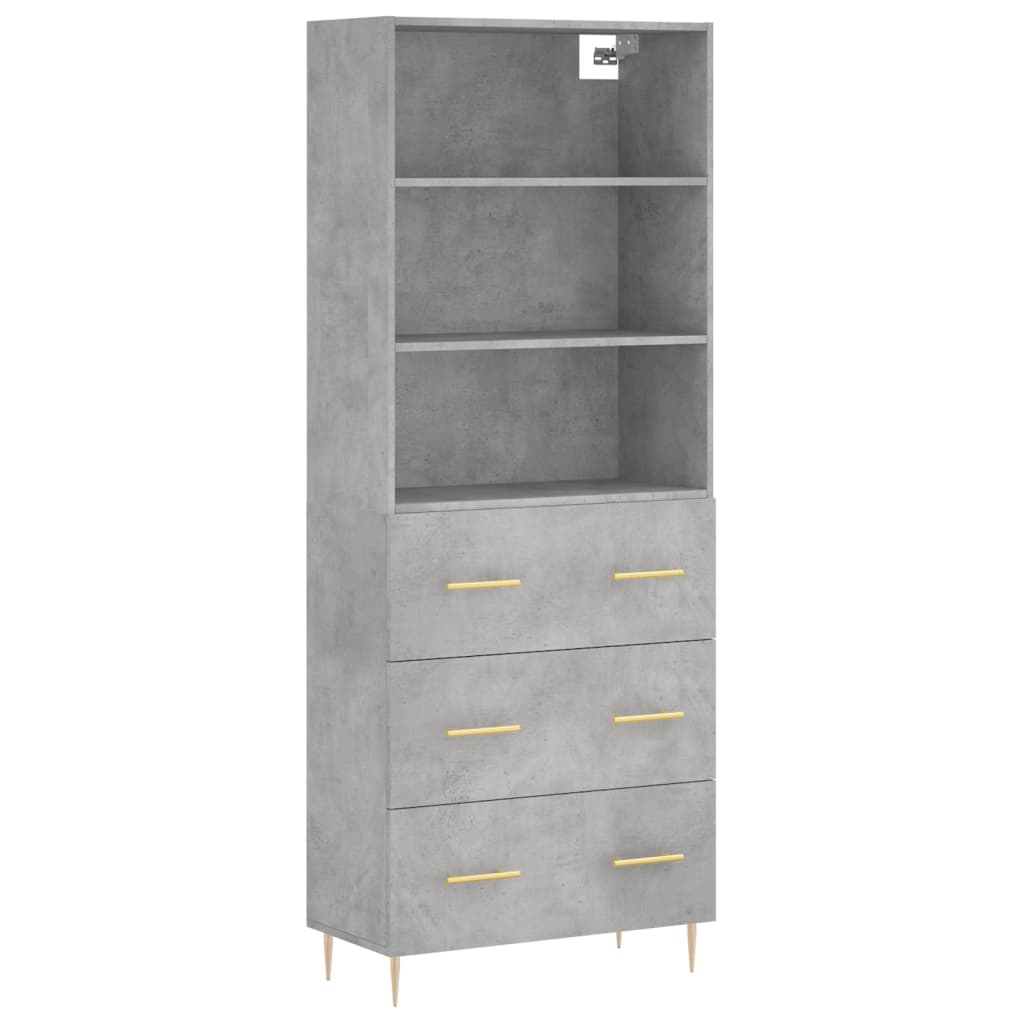 Hoge Kast 69,5X34X180 Cm Bewerkt Hout Betongrijs