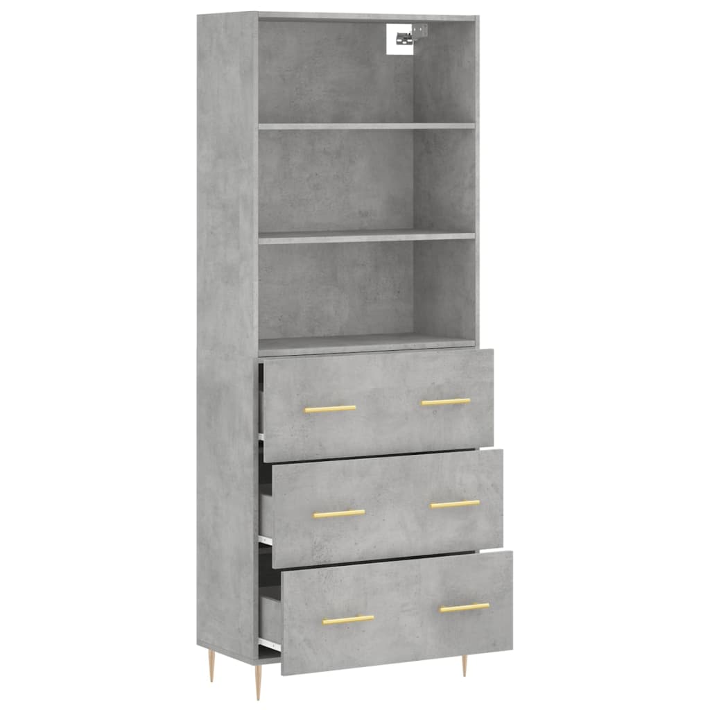 Hoge Kast 69,5X34X180 Cm Bewerkt Hout Betongrijs