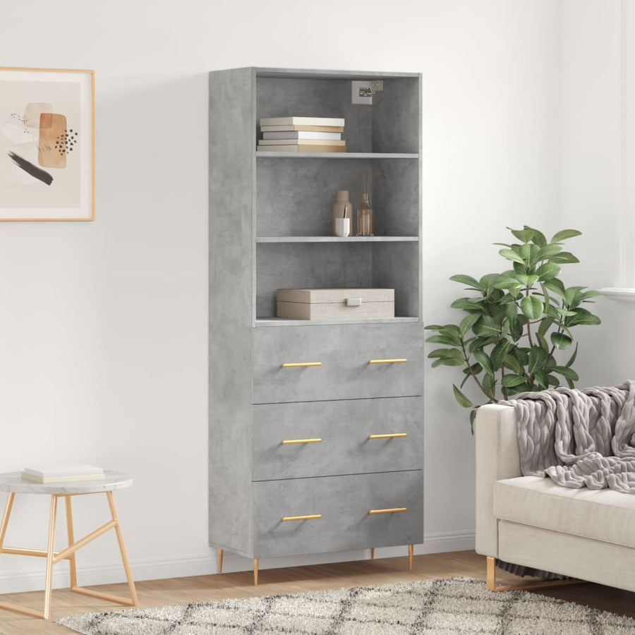 Hoge Kast 69,5X34X180 Cm Bewerkt Hout Betongrijs