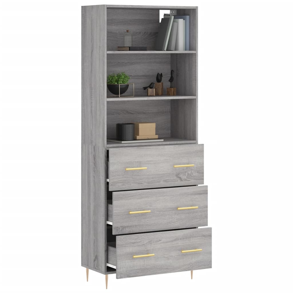 Hoge Kast 69,5X34X180 Cm Bewerkt Hout Grijs Sonoma Eikenkleurig