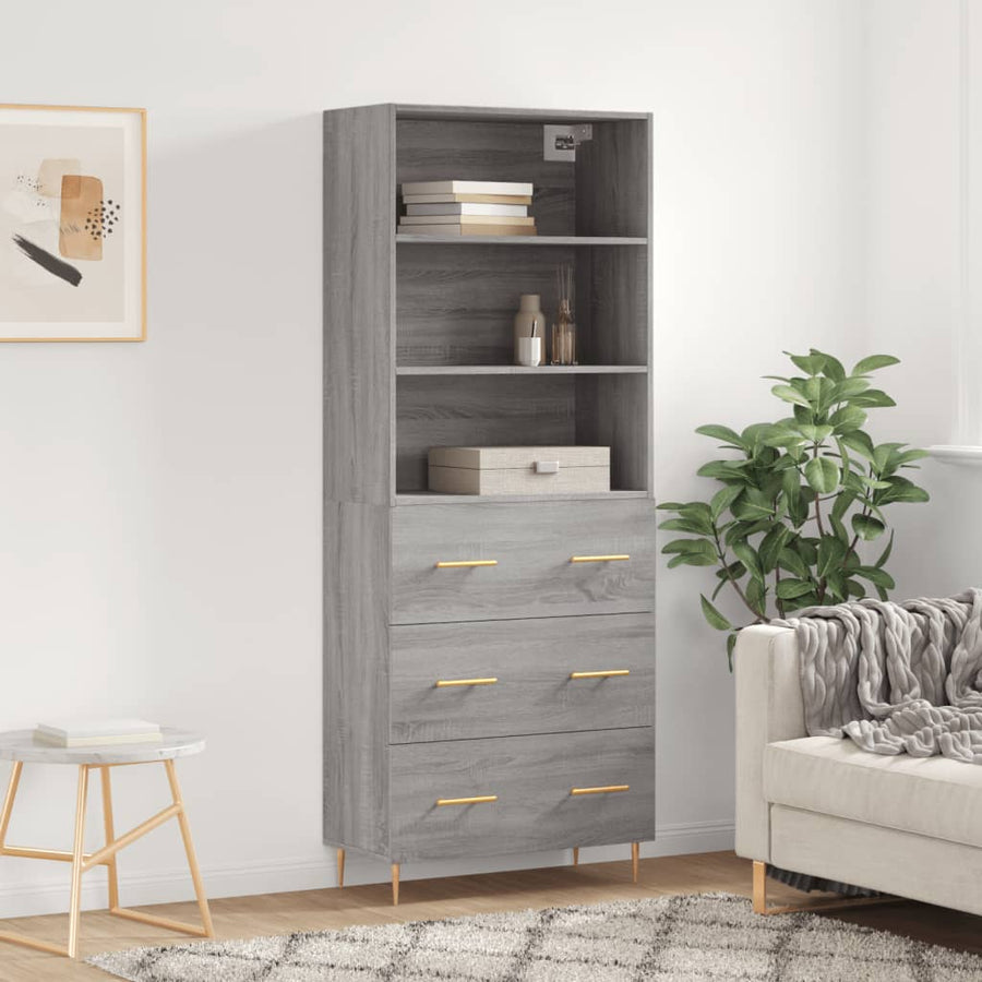 Hoge Kast 69,5X34X180 Cm Bewerkt Hout Grijs Sonoma Eikenkleurig