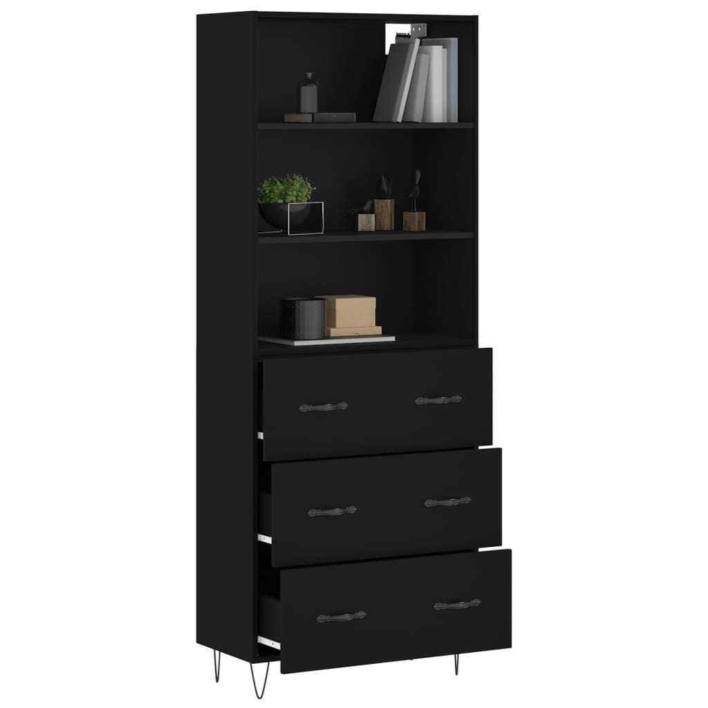 Hoge Kast 69,5X34X180 Cm Bewerkt Hout Zwart
