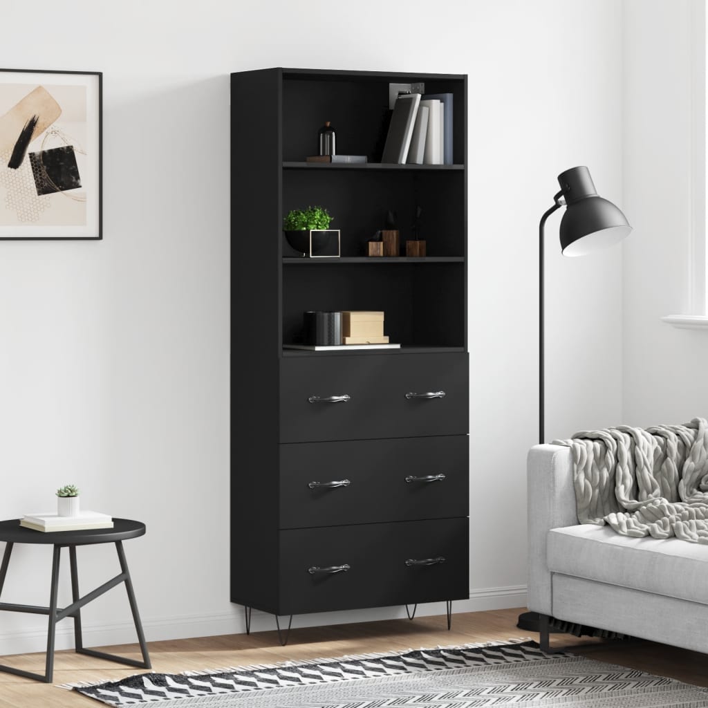 Hoge Kast 69,5X34X180 Cm Bewerkt Hout Zwart