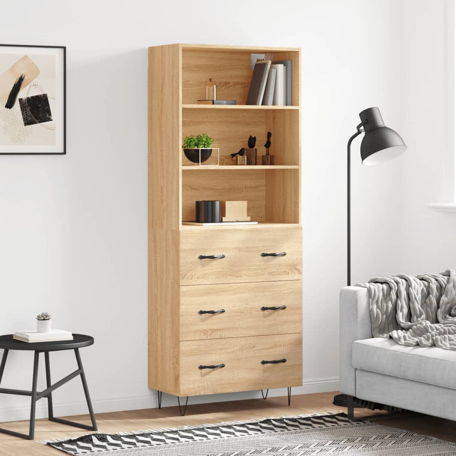 Hoge Kast 69,5X34X180 Cm Bewerkt Hout Kleurig Sonoma eiken