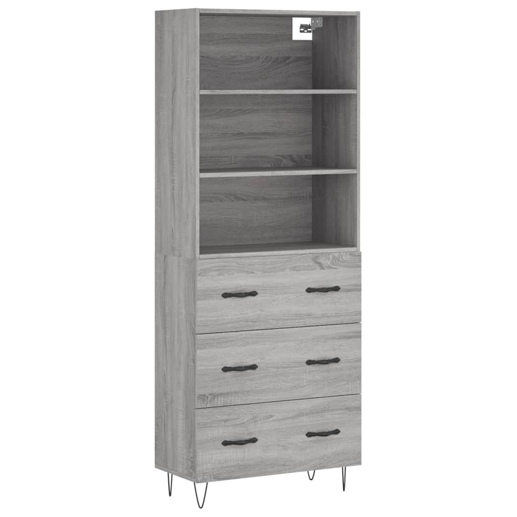 Hoge kast 69,5x34x180 cm bewerkt hout grijs sonoma eikenkleurig