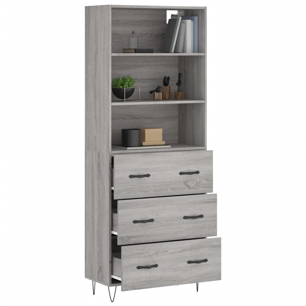 Hoge kast 69,5x34x180 cm bewerkt hout grijs sonoma eikenkleurig