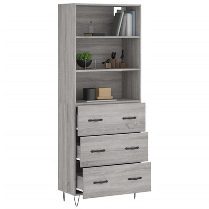 Hoge kast 69,5x34x180 cm bewerkt hout grijs sonoma eikenkleurig