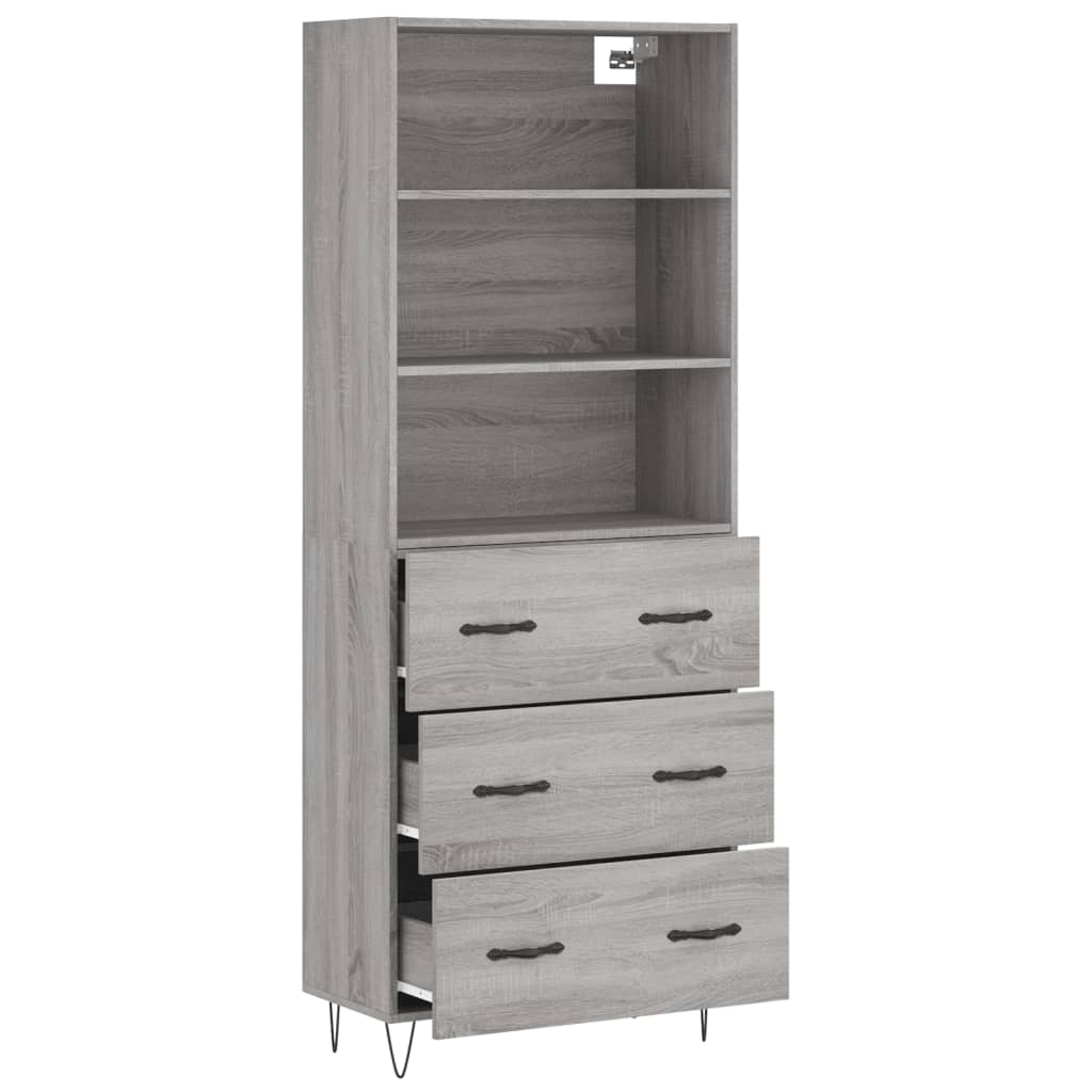 Hoge kast 69,5x34x180 cm bewerkt hout grijs sonoma eikenkleurig