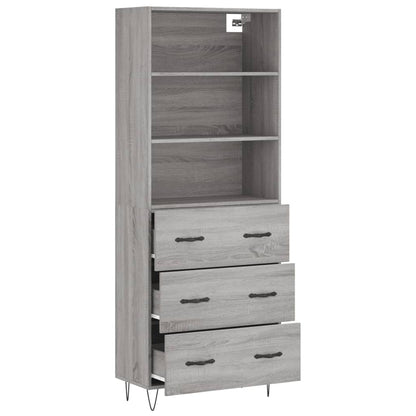 Hoge kast 69,5x34x180 cm bewerkt hout grijs sonoma eikenkleurig